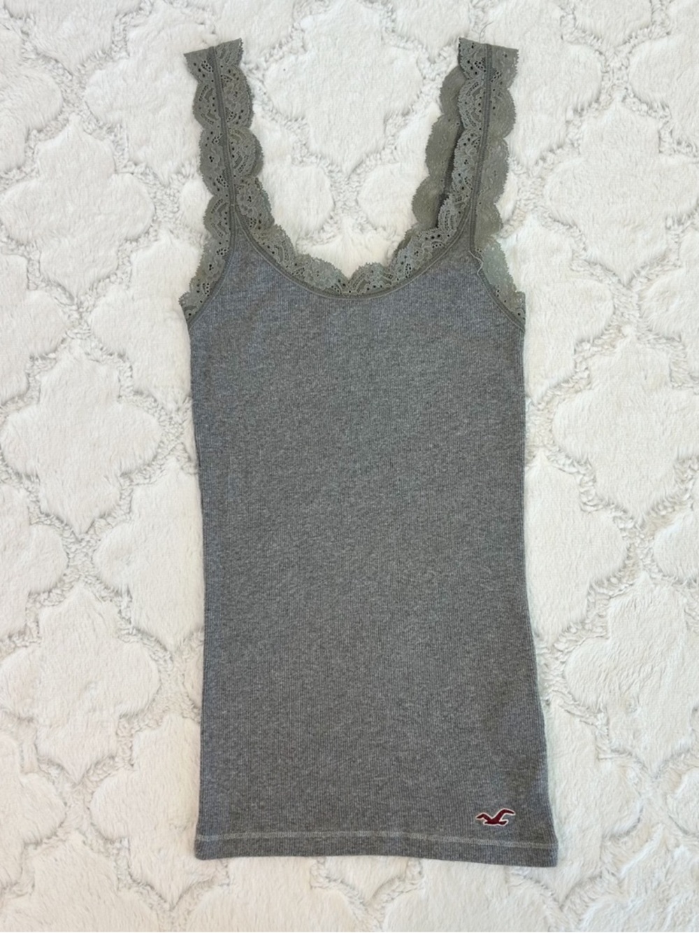Vintage Y2K Hollister Grey Lace Trim Full Length Cami Tank Top Size Small